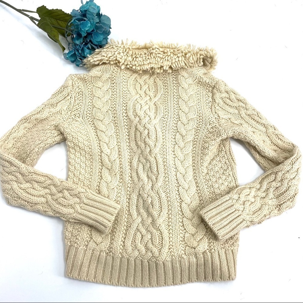 Anthro Moth zip up moto cardigan fisherman sweater - Picture 2 of 10